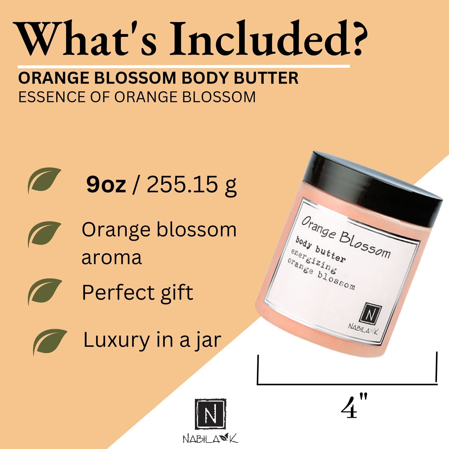Natural Orange Blossom Body Butter - Deep Moisturizing & Hydrating Daily Body Cream with Organic Ingredients (9 oz) - Perfect for Dry Skin Care & Post-Shower Hydration