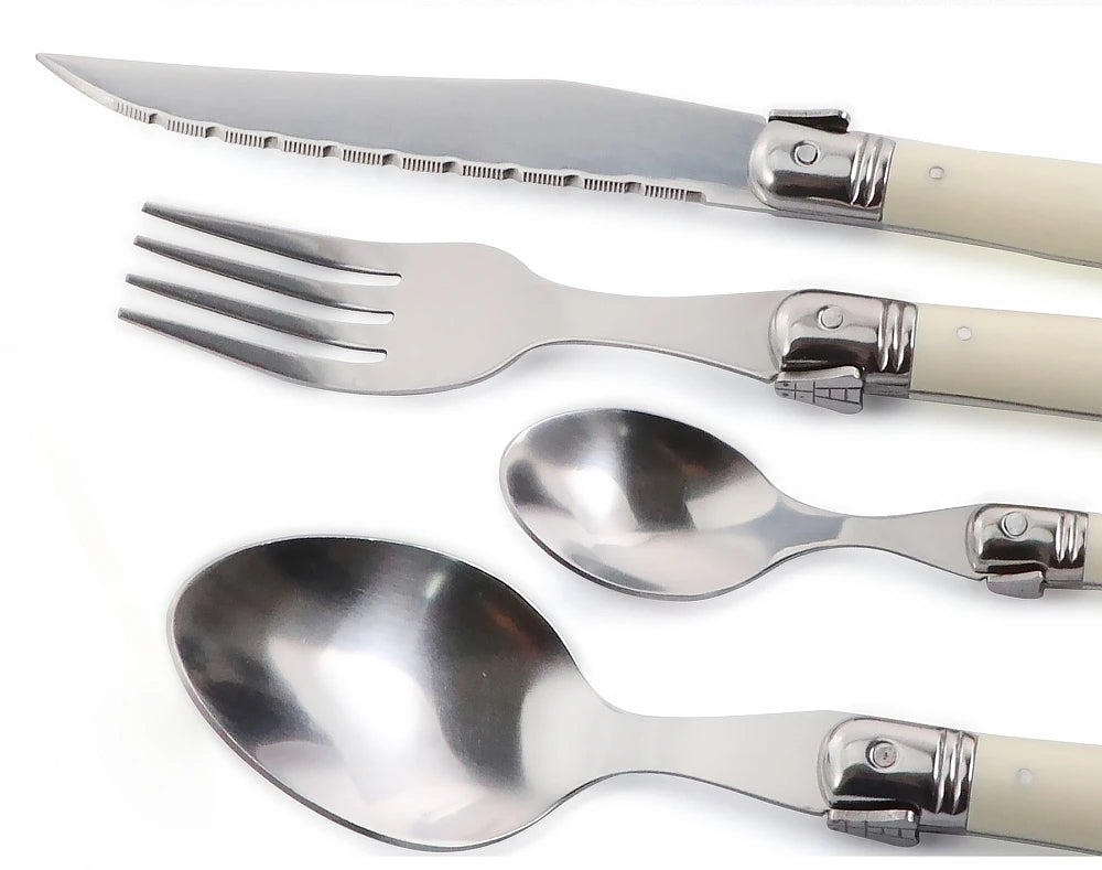 Premium Ivory Laguiole Flatware Cutlery Set - 12-Piece Stainless Steel Knife Fork Spoon Set for Fine Dining, Wedding Gifts & Elegant Table Settings