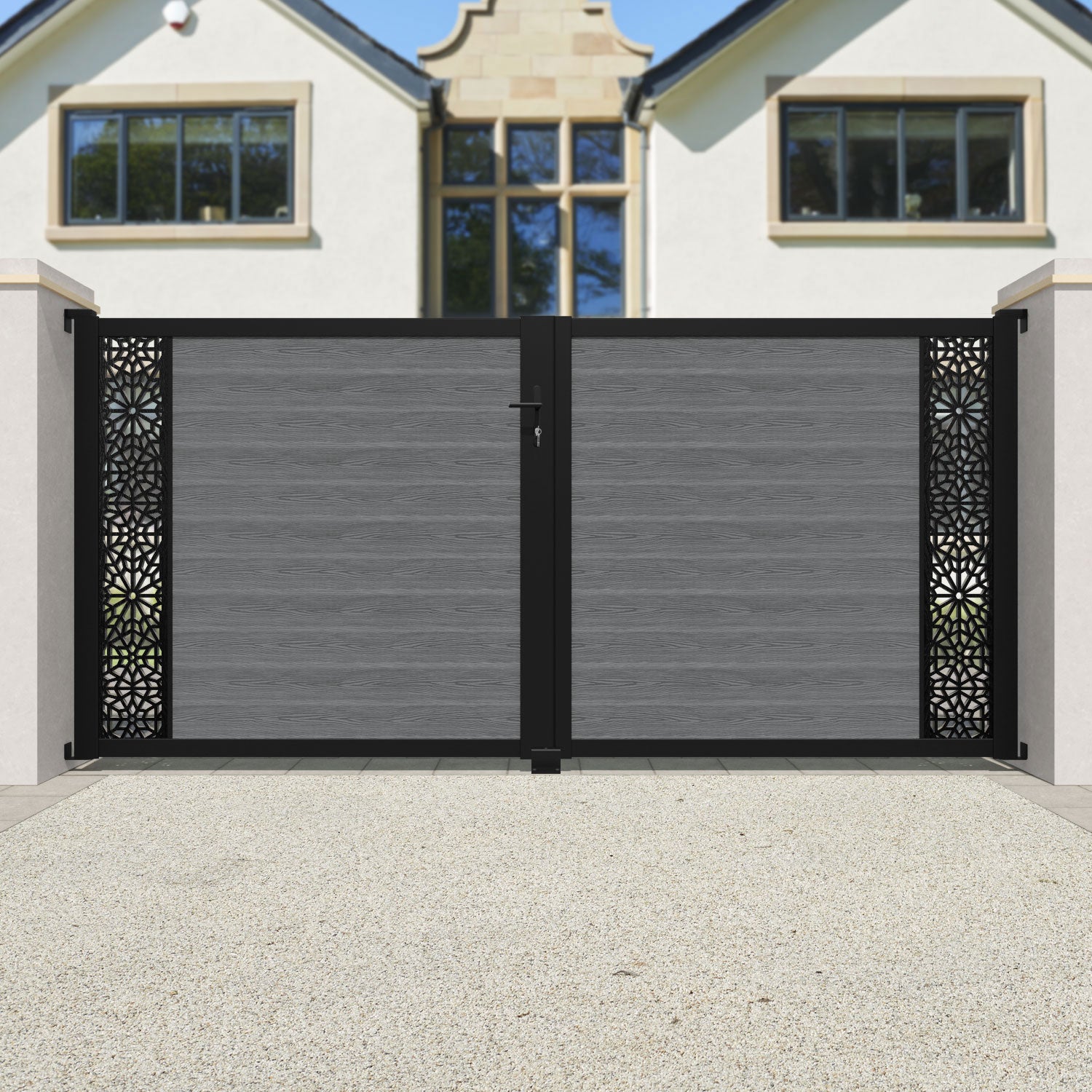 Classic Alnara Straight Top Driveway Gate - Durable Mid Grey Steel Fence for Home Security & Privacy | Perfect for Residential Driveways, Gardens & Property Boundaries