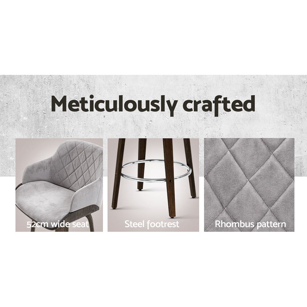 Swivel Bar Stool with Velvet Padded Seat and Wooden Base - Perfect for Kitchen Islands, Home Bars, and Dining Counter Height Tables
