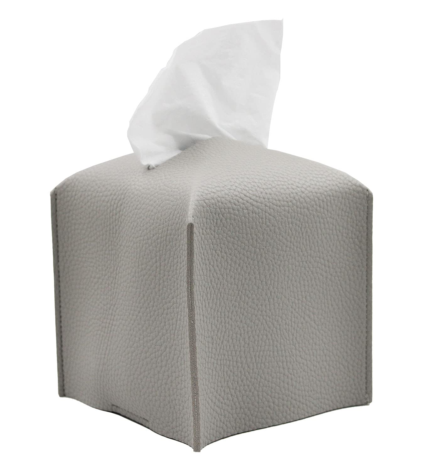 Livelab Square Tissue Box Cover - Modern PU Leather Tissue Holder for Bathroom, Vanity, Office & Car | 5x5x5 Inches | Pastel Grey | Stylish Home & Office Decor