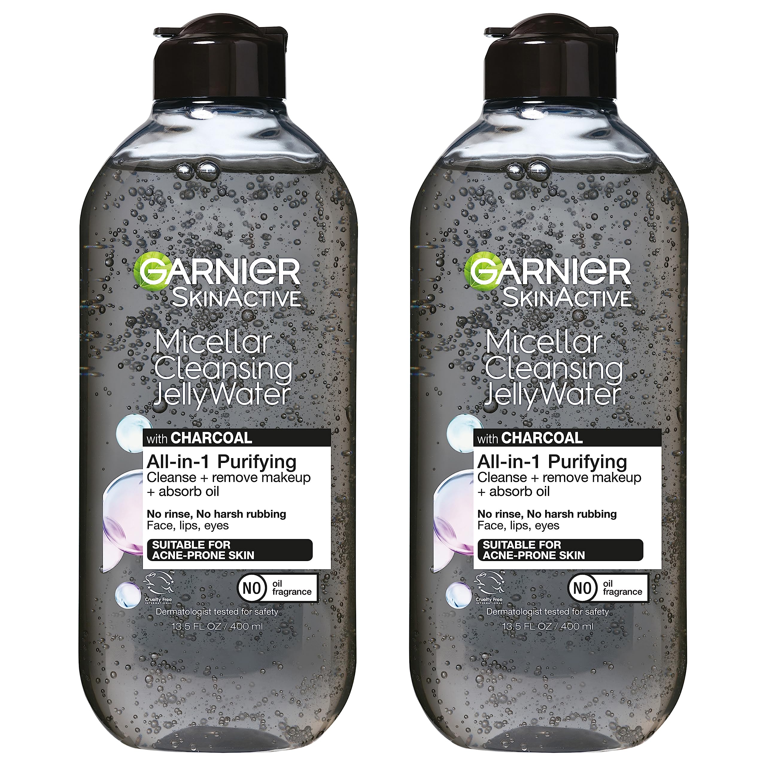 Garnier Skinactive Micellar Cleansing Jelly Water with Charcoal - Purifying All-in-One Facial Cleanser for Oily & Acne-Prone Skin, 2 Pack - Perfect for Travel & Daily Deep Cleansing Routine