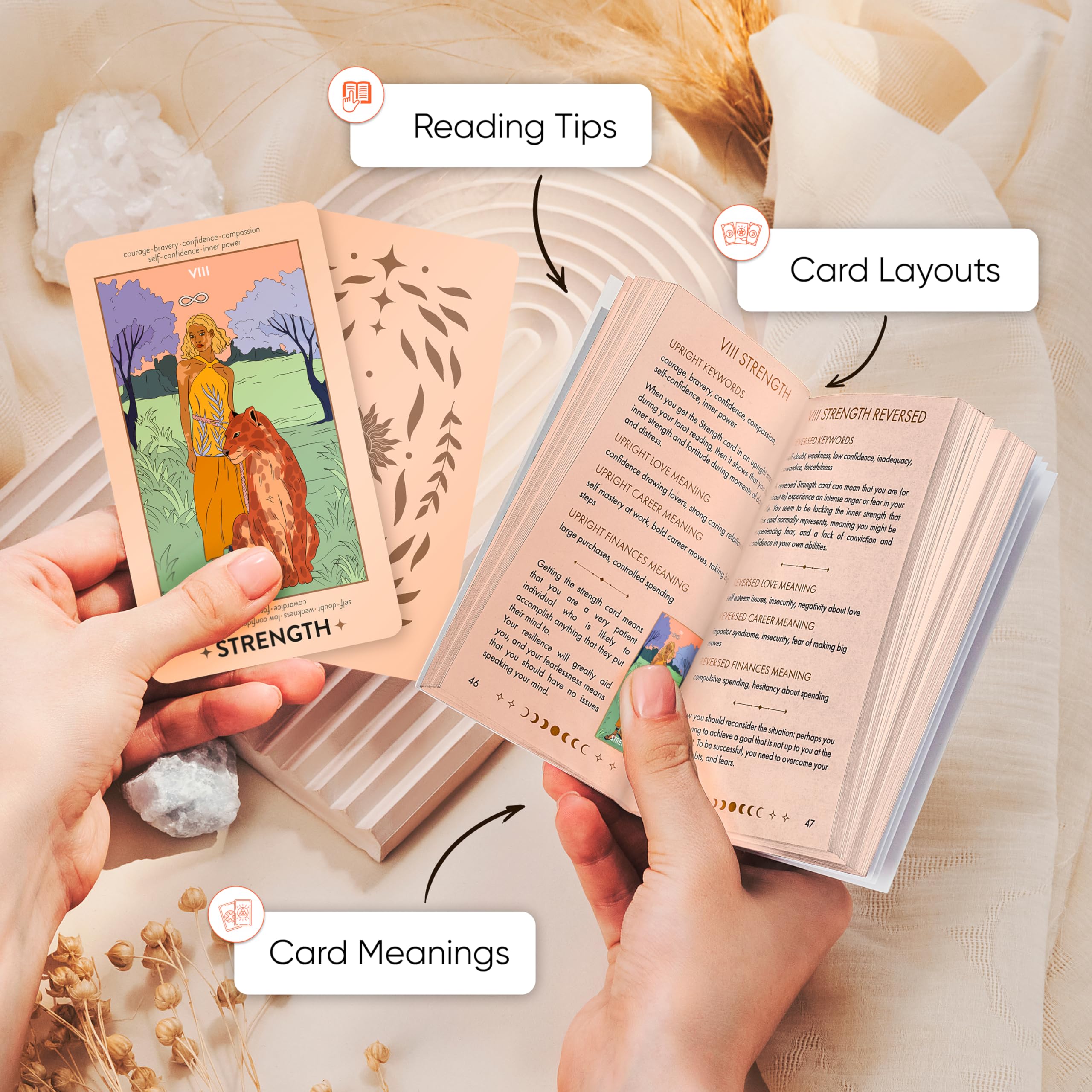Wyspell Feminine Tarot Card Deck with Meanings & Guide Book - Beginner Tarot Card Set for Divination, Self-Discovery & Spiritual Guidance - Perfect for Meditation, Gift Giving & Tarot Reading Practice