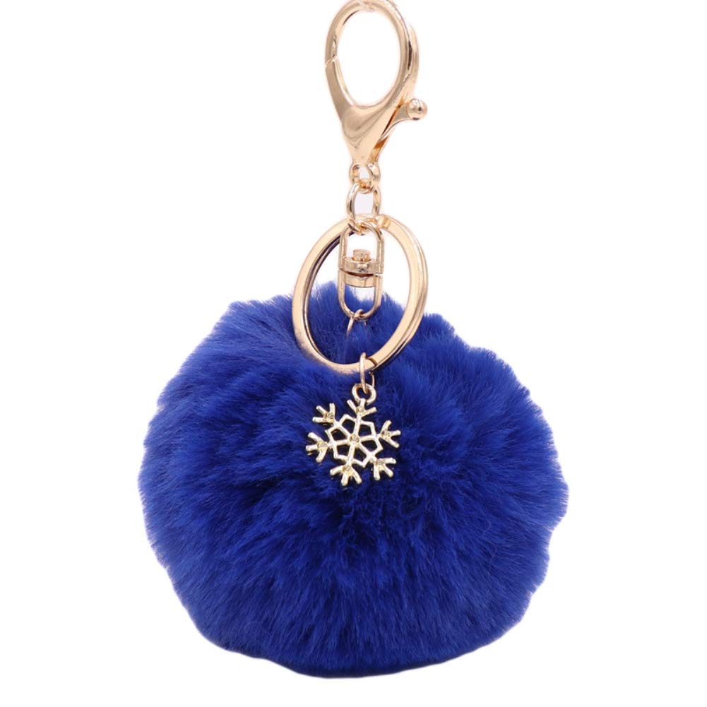 Snowflake Fluffy Pompom Keychain - Cute Car Key Ring Holder with Soft Ball Charm for Women, Girls (Perfect for Car Keys, Bags, Gifts & Winter Accessories)