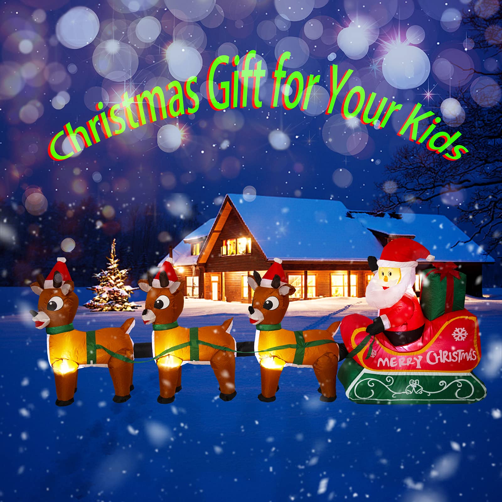 8.2FT Inflatable Santa Claus on Sleigh with 3 Reindeers - LED Lighted Christmas Yard Decoration for Holiday, Party, Xmas Decor - Perfect for Front Lawn, Garden & Outdoor Festive Decorations