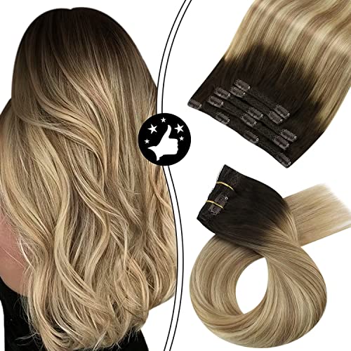 Premium 12-inch Moresoo Balayage Clip-In Human Hair Extensions for Women - Straight Brown to Blonde Highlighted Hair (5-Piece Set, 70g) | Perfect for Daily Styling, Parties & Special Occasions