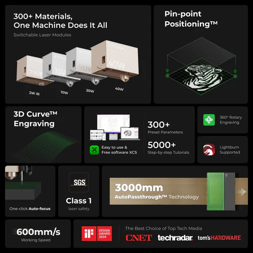 xTool S1 20W/40W Laser Engraver & Cutter - EDU Basic Bundle for Schools, Makerspaces, and DIY Projects - Perfect for Wood, Acrylic, Leather, and Metal Engraving