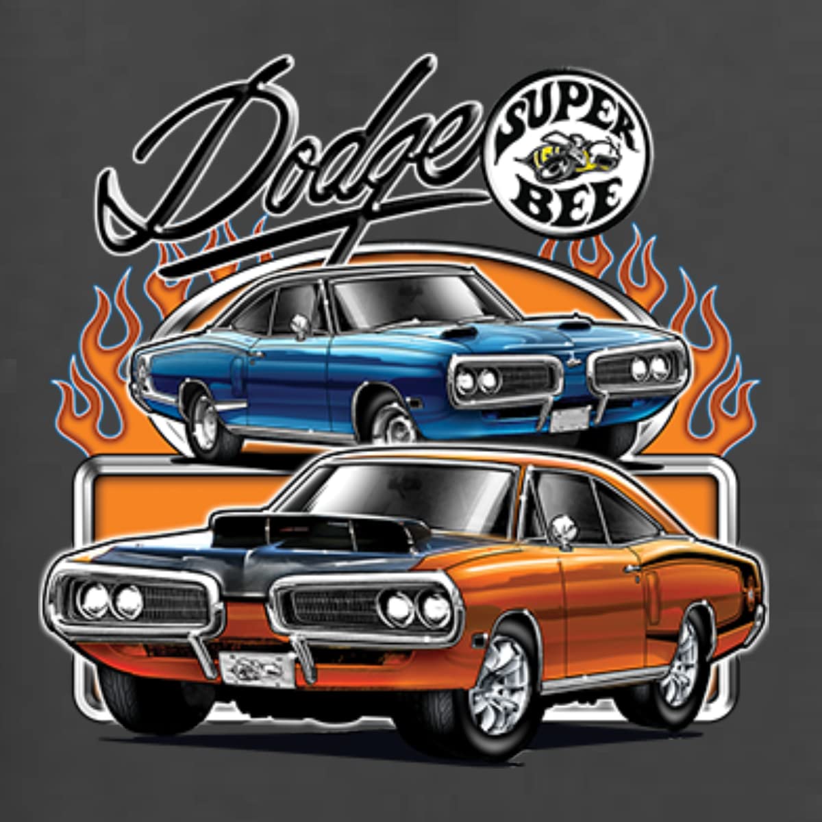 Flaming Dodge Super Bee Muscle Car T-Shirt for Men | Vintage American Muscle Car Apparel | Perfect for Car Enthusiasts & Casual Wear
