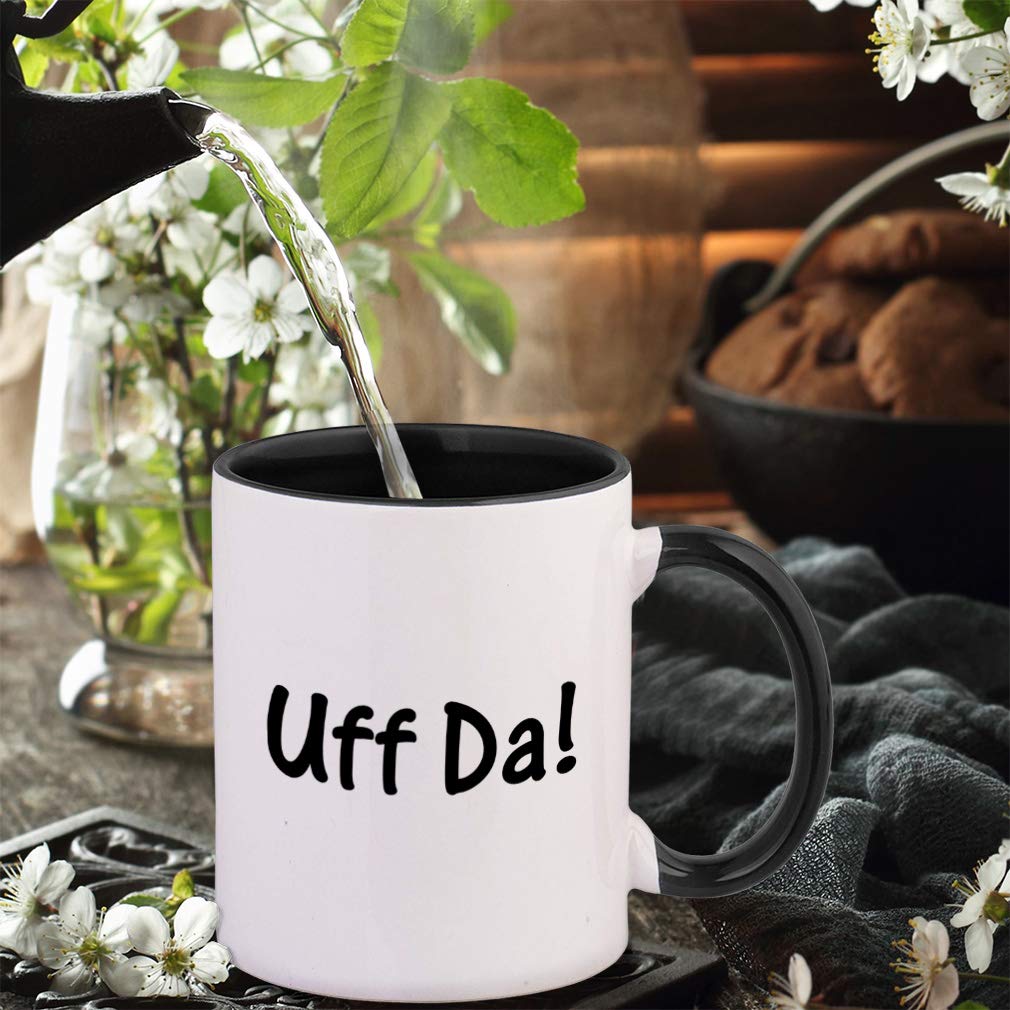 Uff Da Ceramic Mug - Black Coffee Cup with Stylish Print | Perfect for Coffee, Tea & Hot Drinks at Home or Office