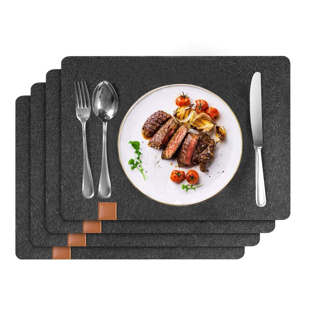 Washable Heat-Resistant Felt Placemats Set of 8 (4 Place Mats + 4 Coasters) - Stain Resistant & Easy Clean Dining Table Mats for Home, Kitchen, Restaurant & Party Use