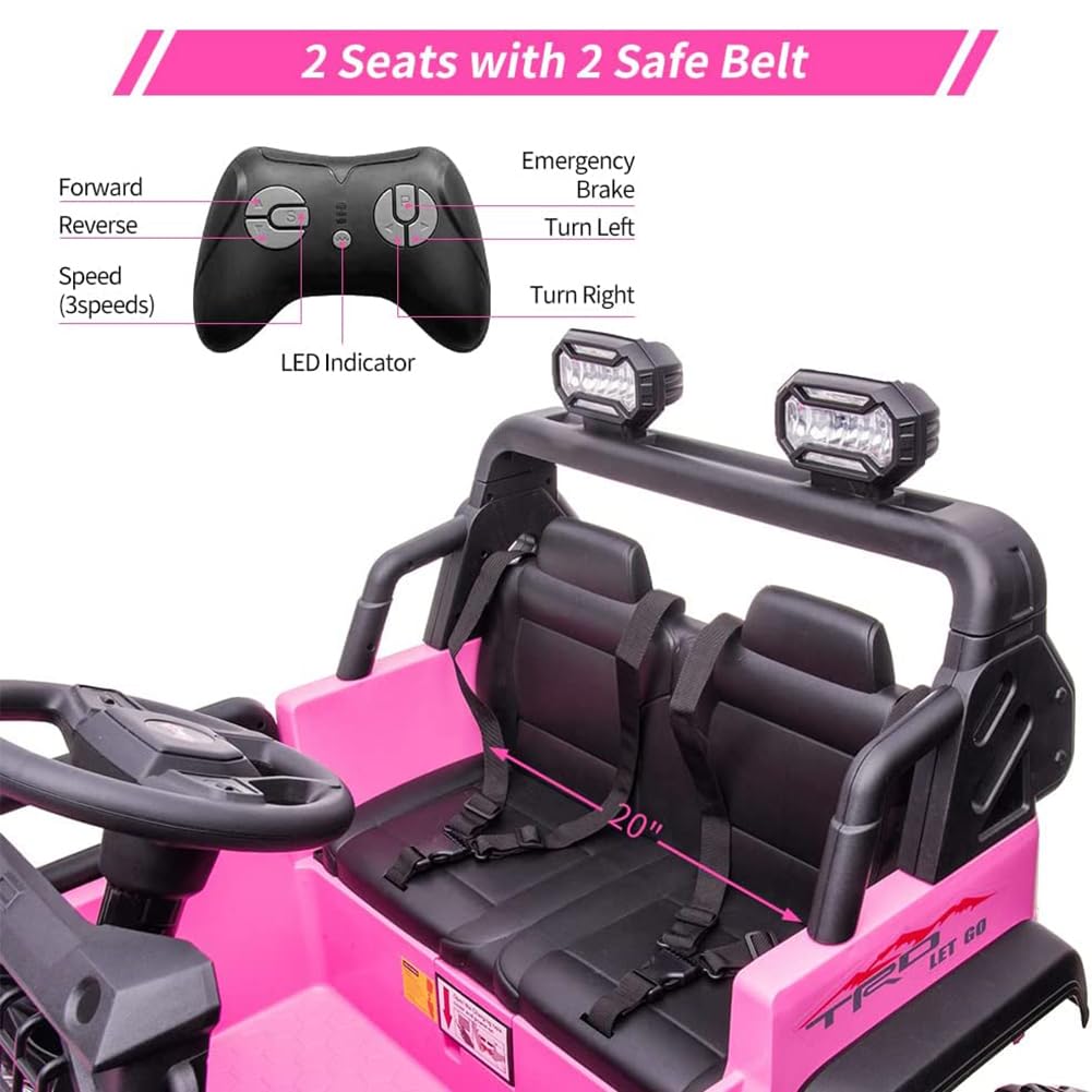 GARVEE 24V 2-Seater Electric Ride-On Truck Toy for Kids Ages 3-8 - Pink Battery Powered Car with Remote Control & Extra Wide 20