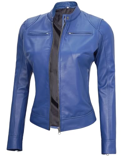 Dodg Blue Leather Jacket Women