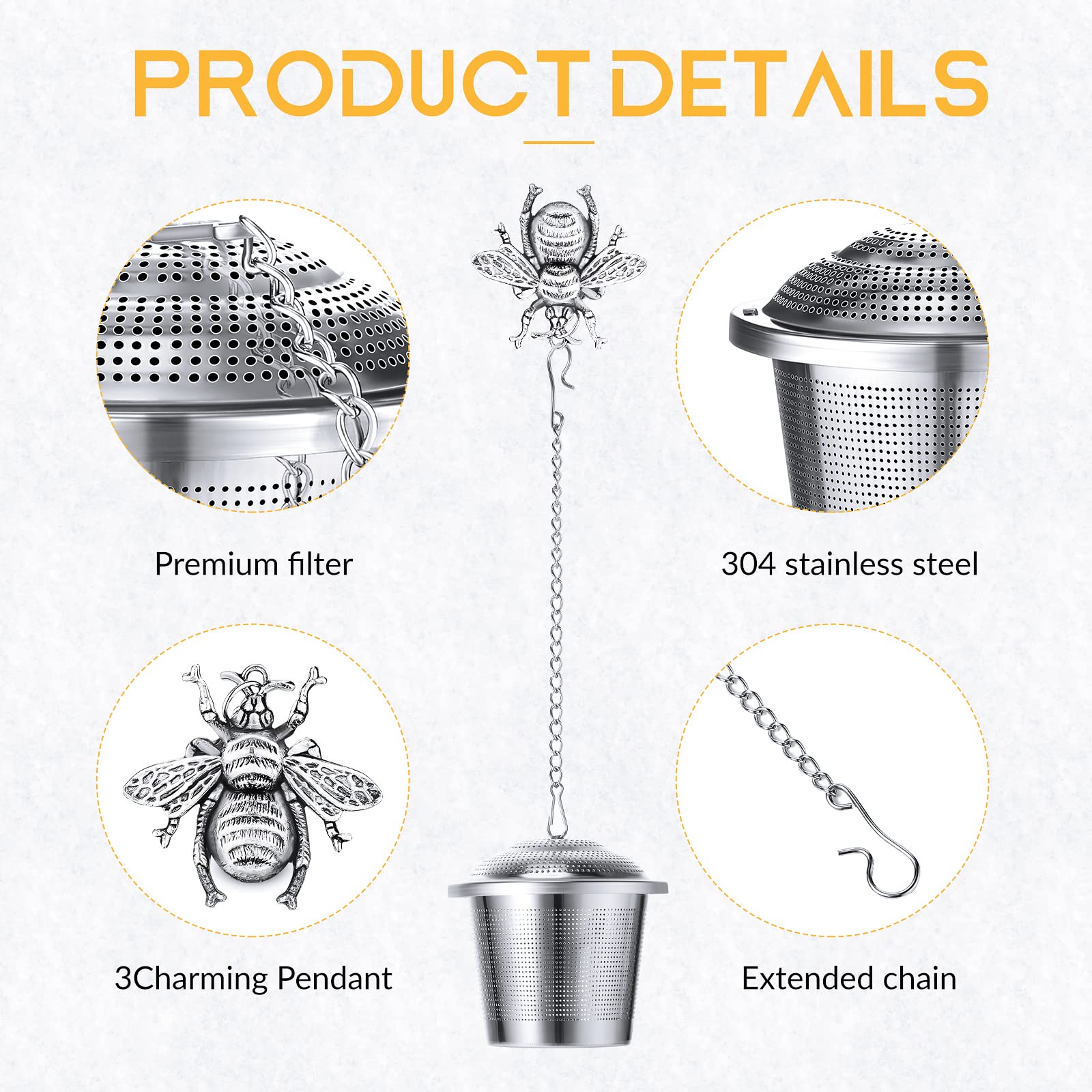 Premium 3-Piece Stainless Steel Loose Leaf Tea Infuser Set with Drip Trays & Hanging Pendant - Fine Mesh Tea Ball Strainer for Perfect Brewing - Ideal for Home, Office & Travel (Insect Design)