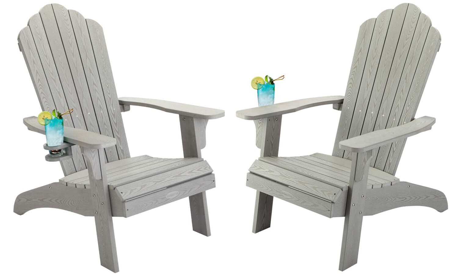 **hOmeHua Oversized Adirondack Chairs Set of 2 - Weather-Resistant HIPS Plastic Outdoor Chairs with Cup Holder for Patio, Backyard, Deck, Fire Pit, Lawn & Porch (Grey) - Perfect for Relaxing, Lounging & Entertaining Outdoors**