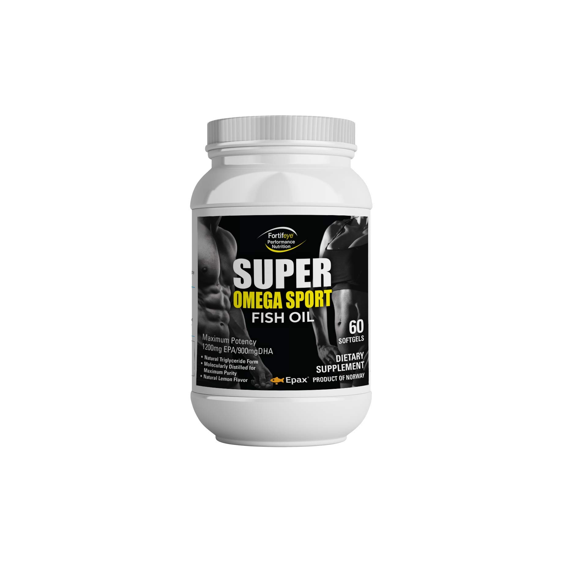 Fortifeye Super Omega-3 Sport Fish Oil Softgels - Lemon Flavor, Natural Triglyceride Form (rTG) - 1200mg EPA & 900mg DHA per Serving - 180 Softgels (90 Day Supply) for Athletes, Fitness Enthusiasts & Active Lifestyle Support