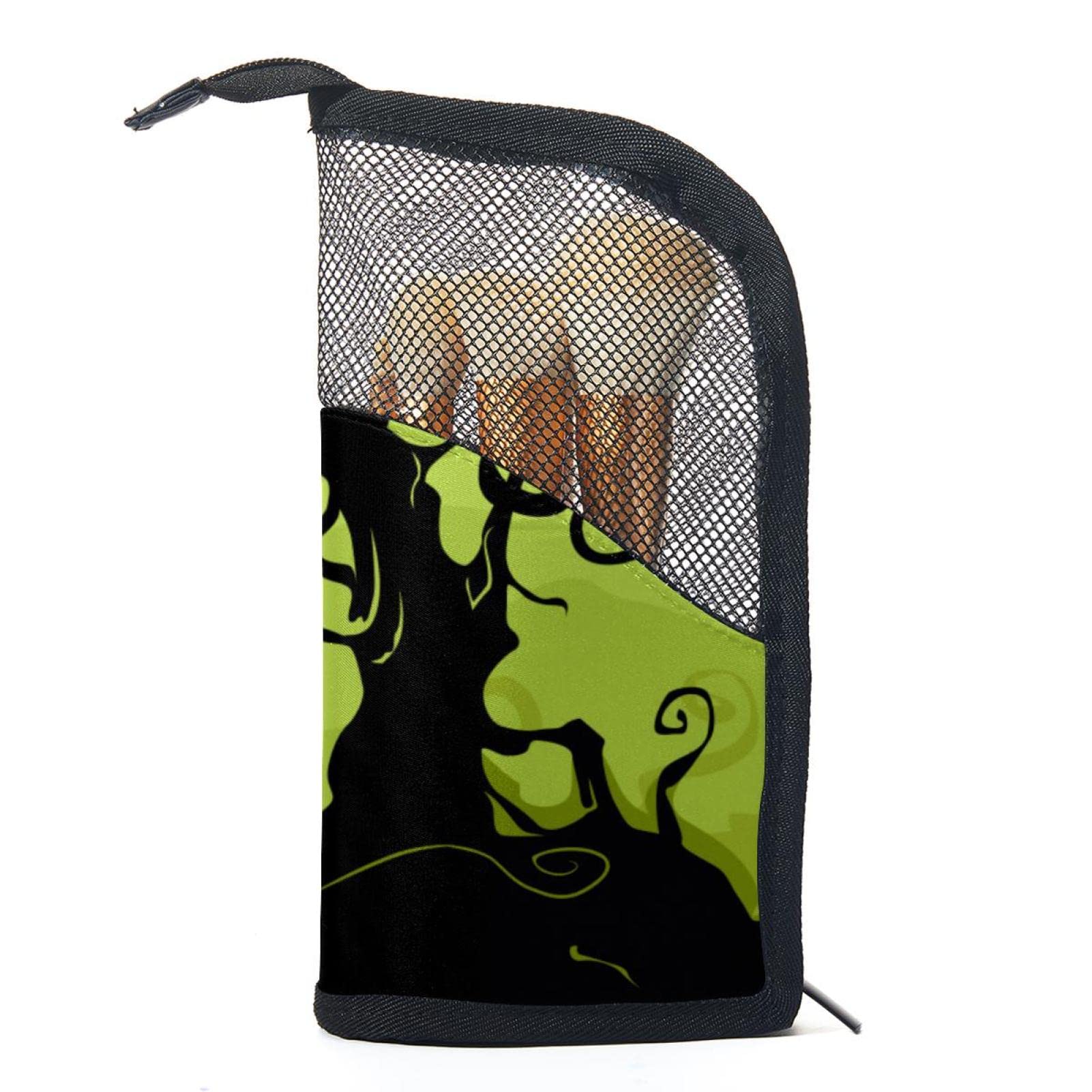 12-Piece Makeup Brush Organizer Bag with Halloween Northern Lights Tree Cat Design - Portable Travel Makeup Brush Holder Case for Professional & Home Use