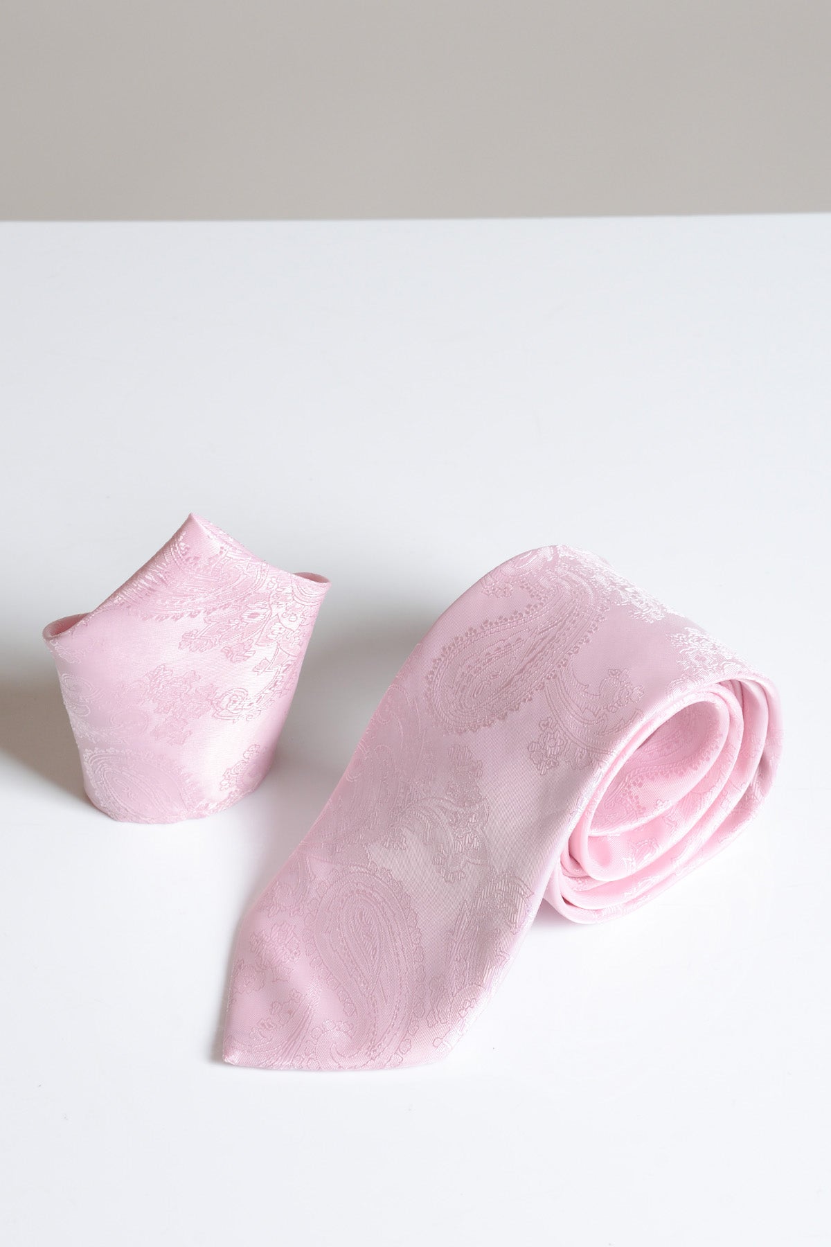 MD PAISLEY Light Pink Paisley Tie and Pocket Square Set - Formal Silk Necktie & Pocket Square Combo for Weddings, Business Meetings & Special Occasions