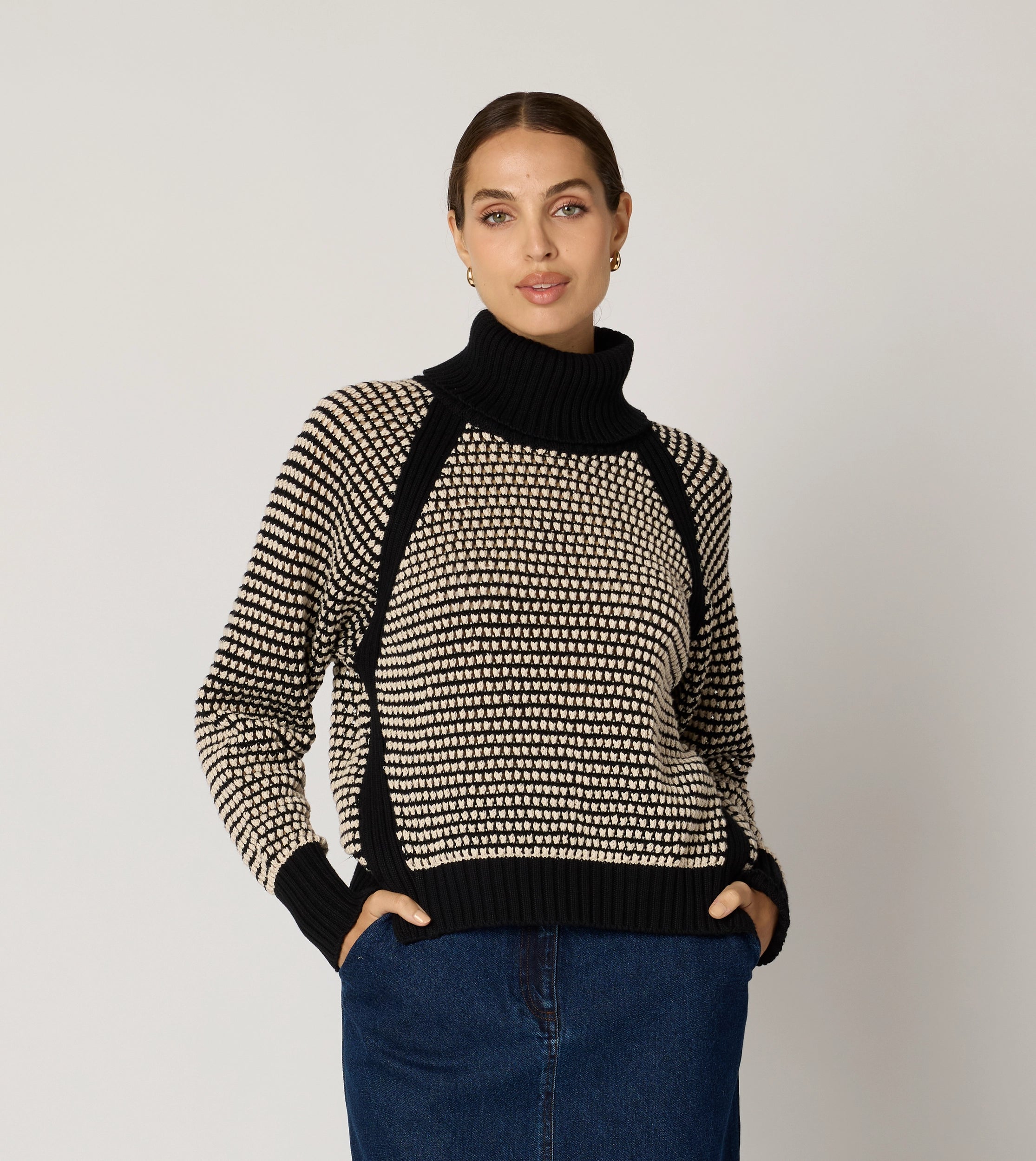 Madison Sweater for Women - Soft Knit Pullover in Black & Ivory | Cozy Winter Wear for Casual Outfits & Office Attire