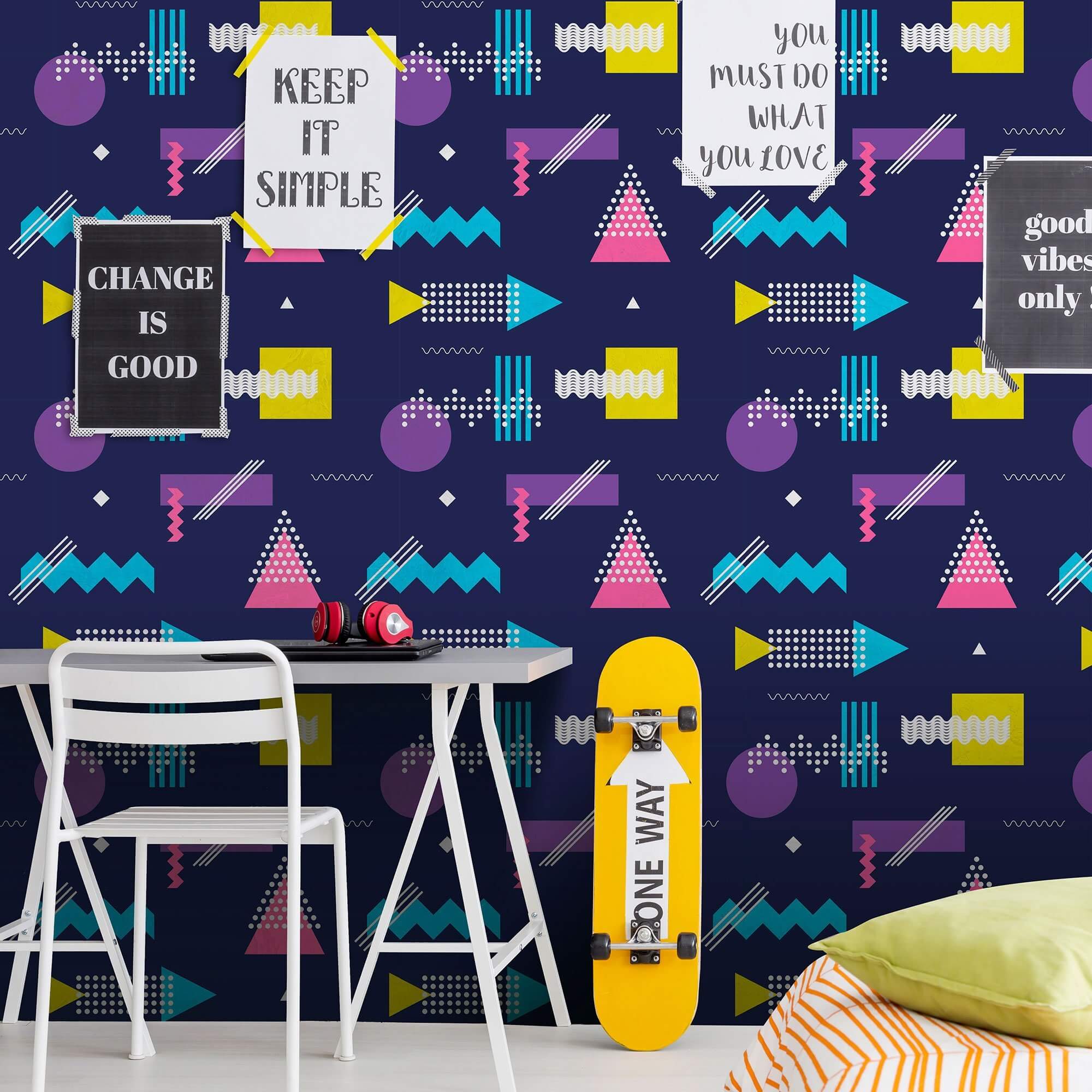 Pink and Yellow Geometric Peel & Stick Removable Wallpaper - Self-Adhesive Decorative Wall Covering for Bedroom, Nursery, or Home Office Decor