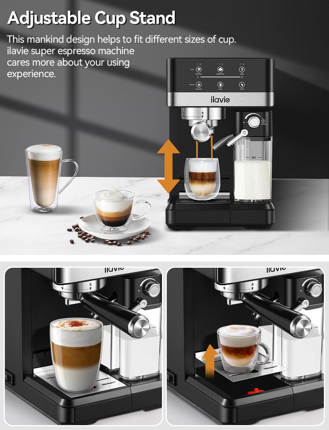 Premium Espresso Machine for Cappuccino & Latte - 20 Bar High Pressure Coffee Maker with Auto Milk Frother & Detachable Milk Reservoir - Perfect for Home Baristas & Coffee Lovers (Ideal for Breakfast, Office Use & Entertaining Guests)
