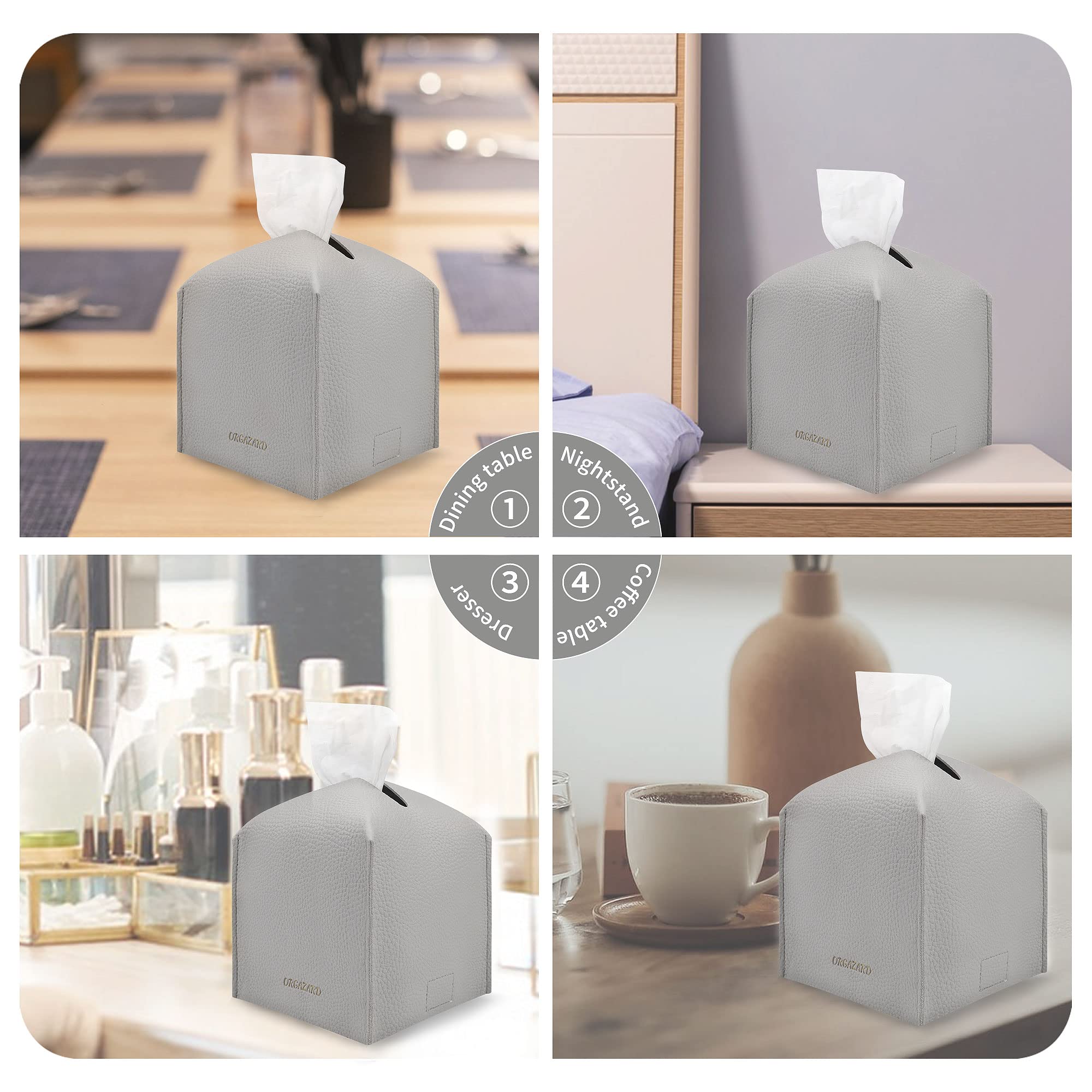 Modern Cube Tissue Box Cover - 2 Layer PU Leather, Upgraded Thickened Design - Decorative Square Tissue Holder for Bathroom, Vanity, Nightstand & Desk - 5