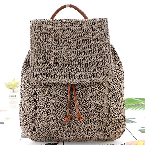 Stylish Women's Mini Straw Travel Backpack - Woven Crossbody Shoulder Bag for Casual Outings & Beach Trips (Gray)