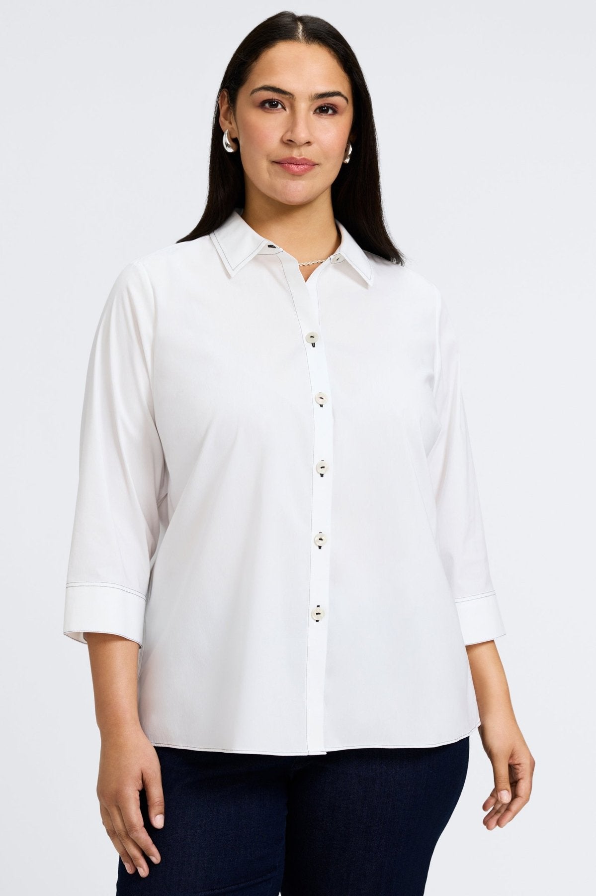 Kelly Plus No Iron Stretch 3/4 Sleeve Shirt for Women - Wrinkle-Free Comfort Fit Blouse for Office, Travel & Casual Wear