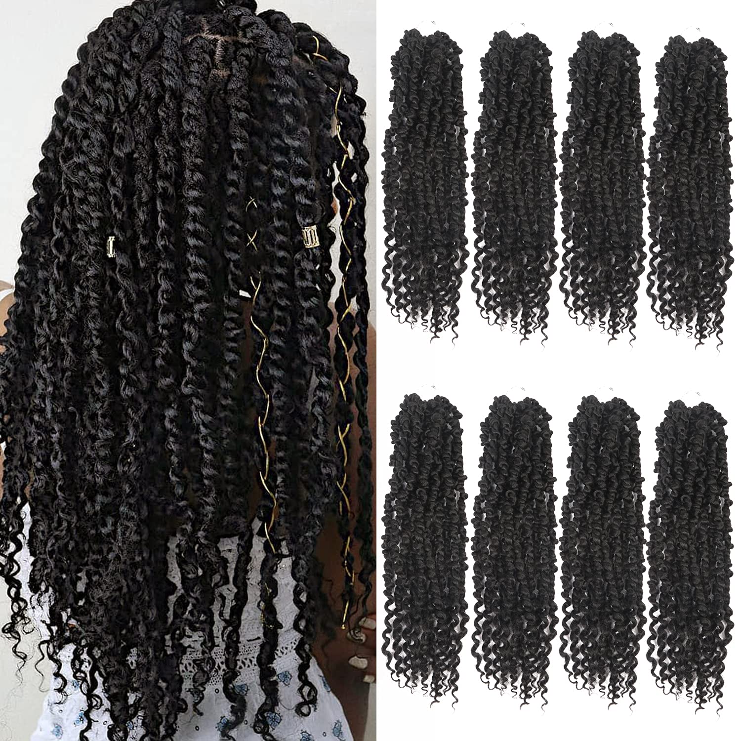 18 Inch Bileaf Passion Twist Crochet Hair - 8 Packs Pretwisted Bohemian Crochet Braids (1B Color) for Women, Girls & Kids | Perfect for Protective Styles, Natural Hair Look & Everyday Wear
