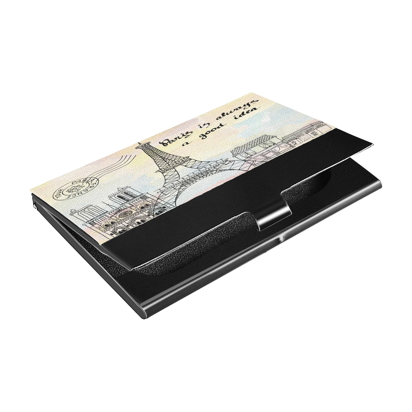 Premium STAYTOP Business Card Holder - Hand-Drawn Paris Tower Design, Luxury PU Leather & Stainless Steel Card Case for Men & Women | Perfect for Office, Networking Events & Professional Meetings