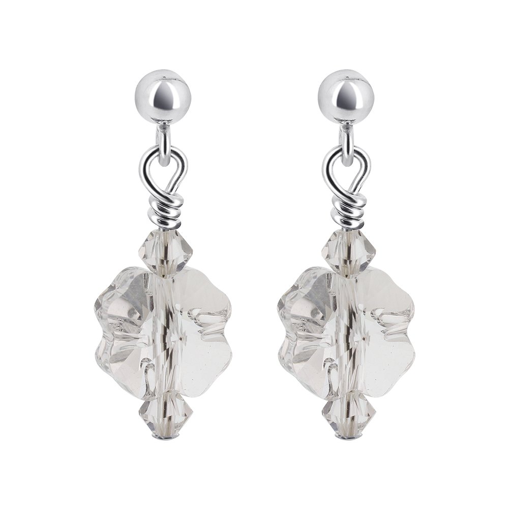 925 Sterling Silver Flower Drop Earrings with Crystals for Women