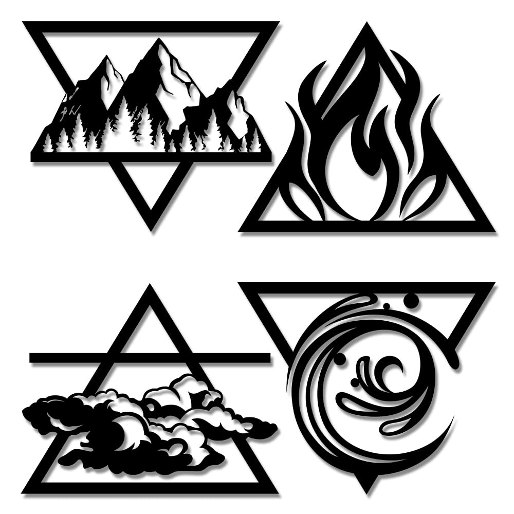 UTF4C Four Elements Triangle Metal Wall Art - Earth, Fire, Water, Wind Symbol Decor | Nature-Inspired Home Decor for Living Room & Bedroom | Unique Housewarming Gift in Black, White & Rose Gold (14 Inch) | Perfect for Meditation Spaces, Yoga Studios & Boho Chic Interiors