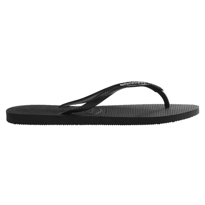 Havaianas Slim Logo Metallic Flip Flops for Women & Men - Comfortable Black & Silver Sandals for Beach, Pool, and Summer Vacation
