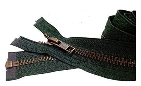 YKK #5 Antique Brass Metal Teeth Jacket Zippers - Separating Zipper for Crafts, DIY & Outerwear - Hemlock Green #890 - Custom Length 25 Inches - Made in USA - Perfect for Jackets, Coats, Bags & Sewing Projects