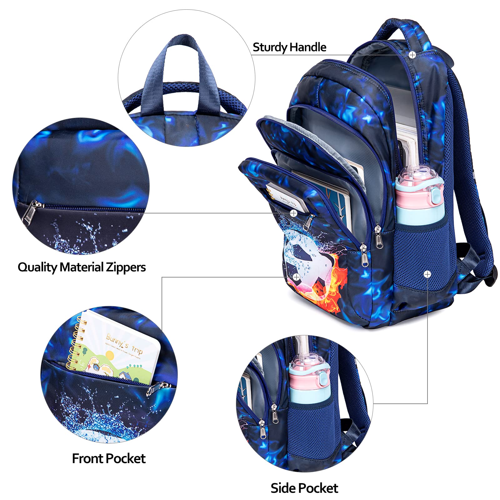 LEDAOU Kids Backpack for Boys - Durable School Bookbag with Lunch Box & Pencil Case Set - Perfect for School, Travel, and Outdoor Activities