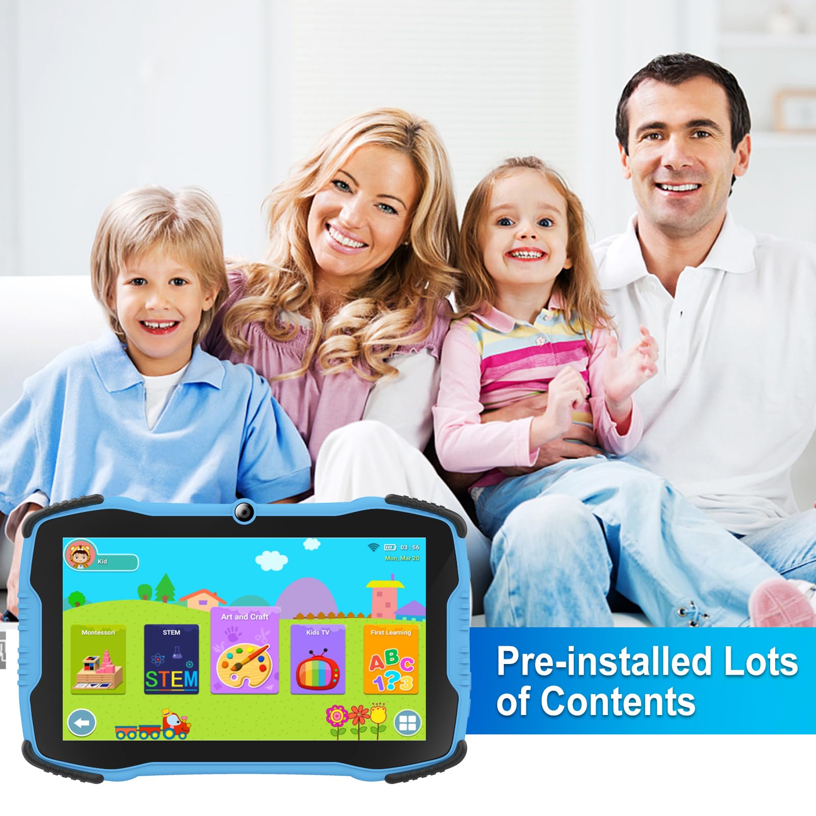 7 inch Kids Tablet with 32GB Storage & WiFi - Android Learning Tablet for Toddlers Ages 3-7 | Includes Protective Case, Parental Controls & Preloaded Educational Content | Perfect for Home Learning, Travel & Entertainment (Boys & Girls)