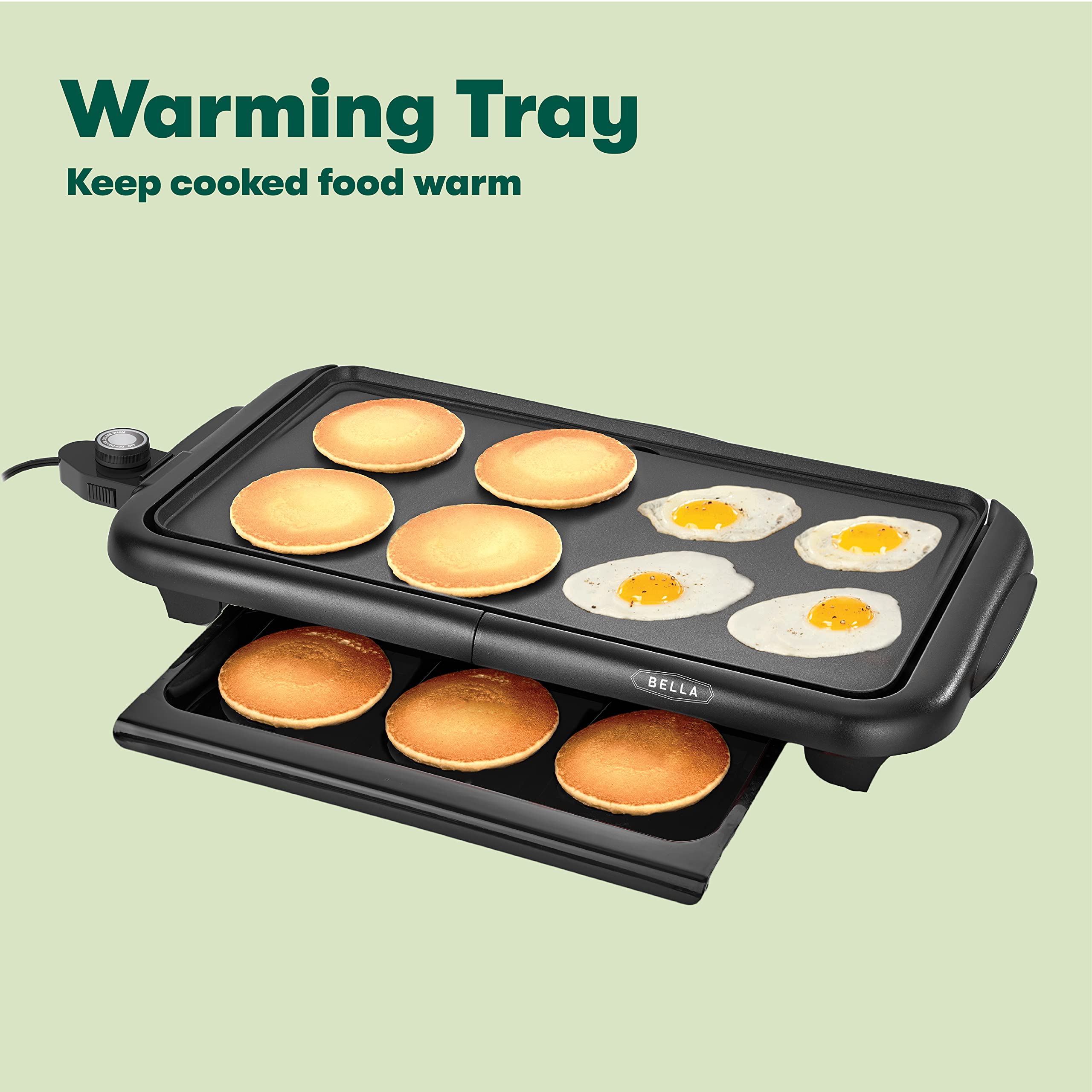 Bella Electric Griddle with Warming Tray - Smokeless Indoor Grill with Nonstick Surface, Adjustable Temperature & Cool-Touch Handles, 10