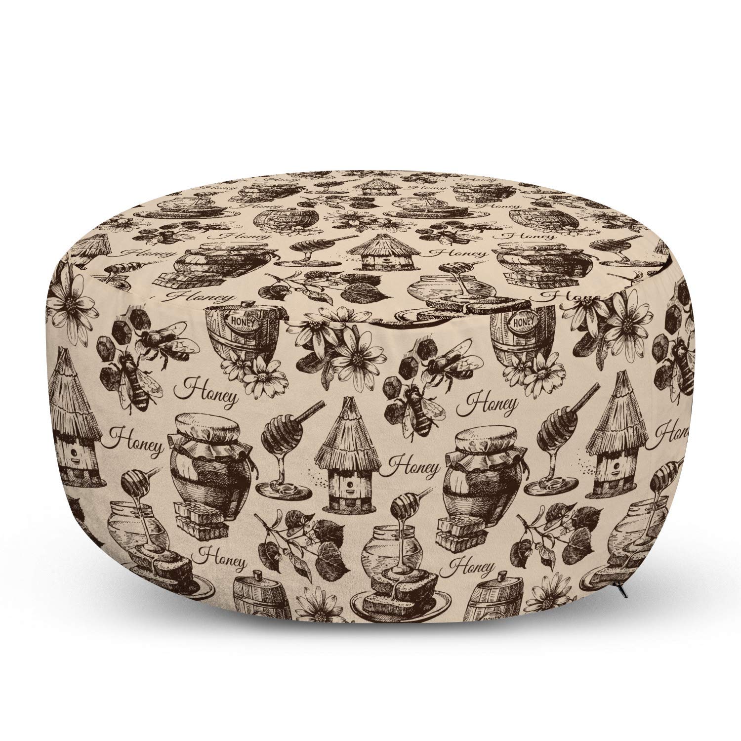 Ambesonne Honey Ottoman Pouf - Vintage Monochrome Foot Rest for Living Room & Bedroom