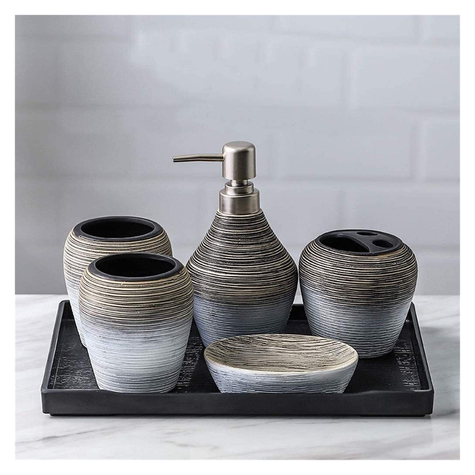 Premium 5-Piece Ceramic Soap Dispenser Set - Elegant Bathroom Vanity Organizer with Modern Design for Home, Hotel & Spa Decor | Perfect for Guest Bathrooms, Master Suites & Luxury Washrooms
