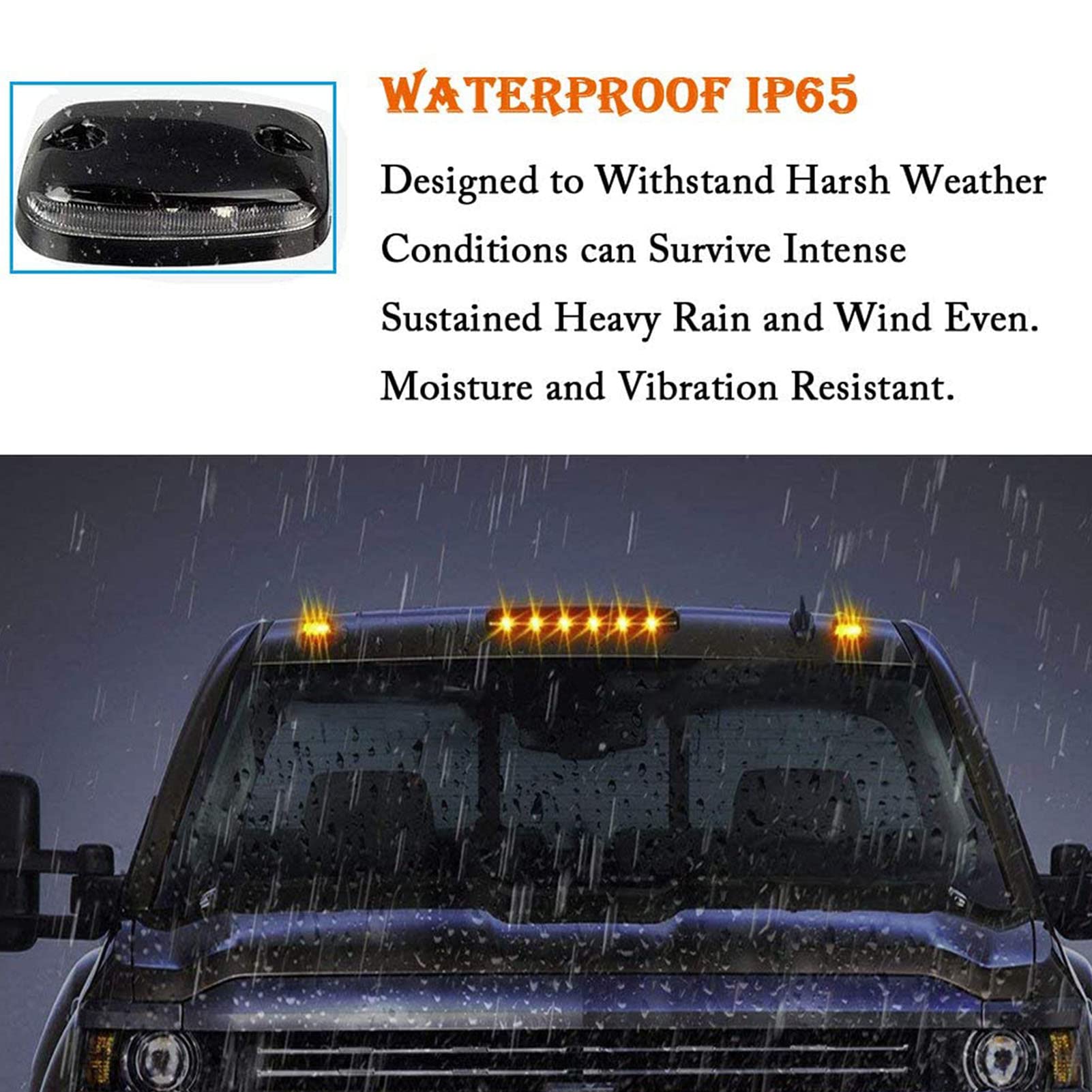 NPAUTO 3-Piece Smoked LED Cab Marker Lights - Amber 12-LED Roof Top Clearance Running Lights with Wiring Pack | Compatible with 2007-2014 Chevy Silverado & GMC Sierra 1500/2500/3500/2500HD/3500HD | Perfect for Night Driving, Off-Roading & Truck Customization
