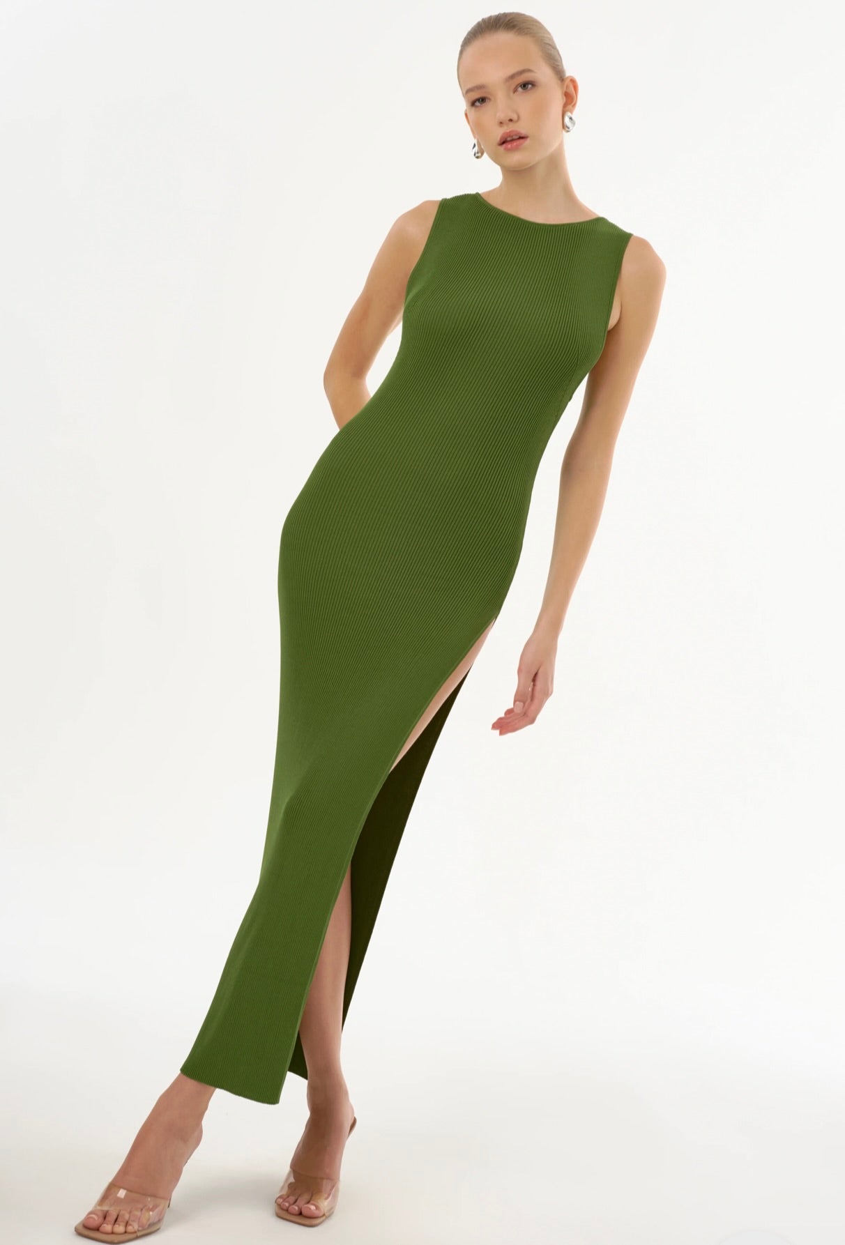 Giovanna Rib Knit Maxi Dress in Fern Green - Elegant Long Sleeve Bodycon Dress for Women, Perfect for Fall/Winter, Date Nights, and Holiday Parties