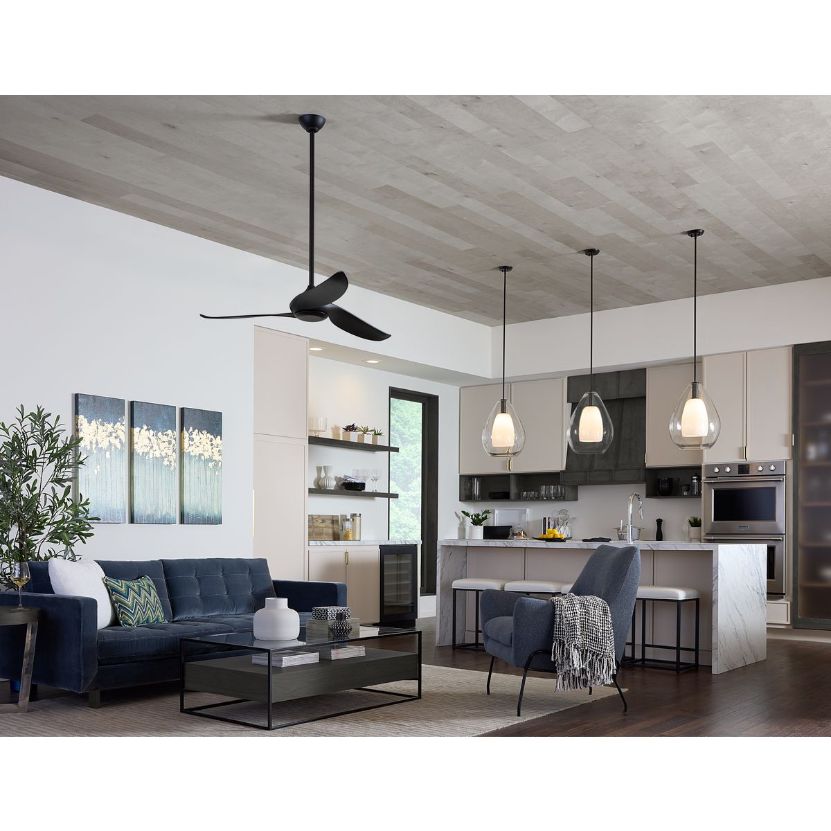 Conte Collection 52 Inch 3 Blade Ceiling Fan with Remote Control - Modern Low Profile Flush Mount Design for Bedroom, Living Room & Office - Energy Efficient Quiet DC Motor - Matte Black Finish