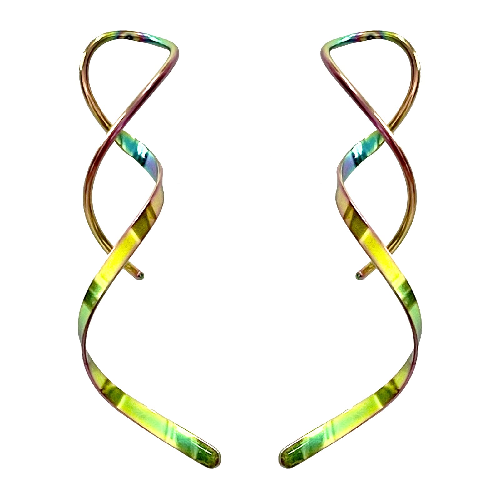 Handmade Spiral Threader Earrings for Women - Twisted Curved Dangle Hoop Earrings in Rainbow Colors | Perfect for Parties, Weddings & Everyday Wear