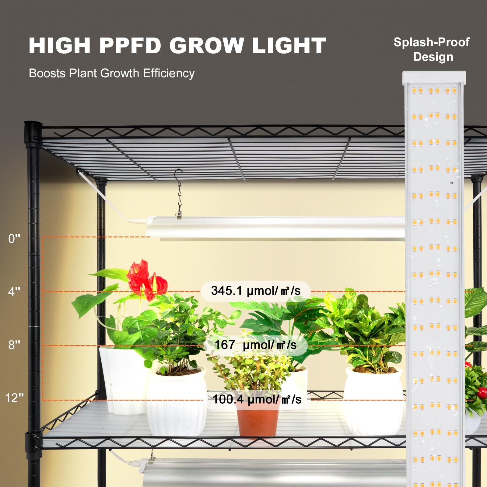 VEVOR 4 Tier Metal Plant Stand with 90W Full Spectrum Grow Light - Adjustable Indoor Plant Shelf with 3 Lighting Modes for Seed Starting, Herbs & Houseplants - Perfect for Home, Office & Garden Plant Display