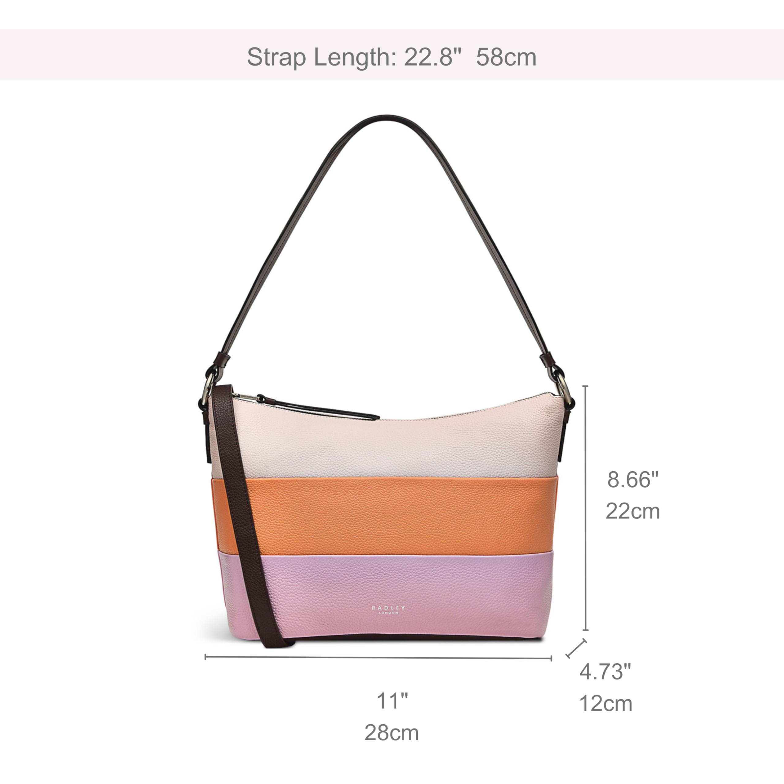 RADLEY London Lyme Terrace Stripe Women's Medium Leather Shoulder Bag - Clay Pink Crossbody Purse for Work, Travel & Everyday Use