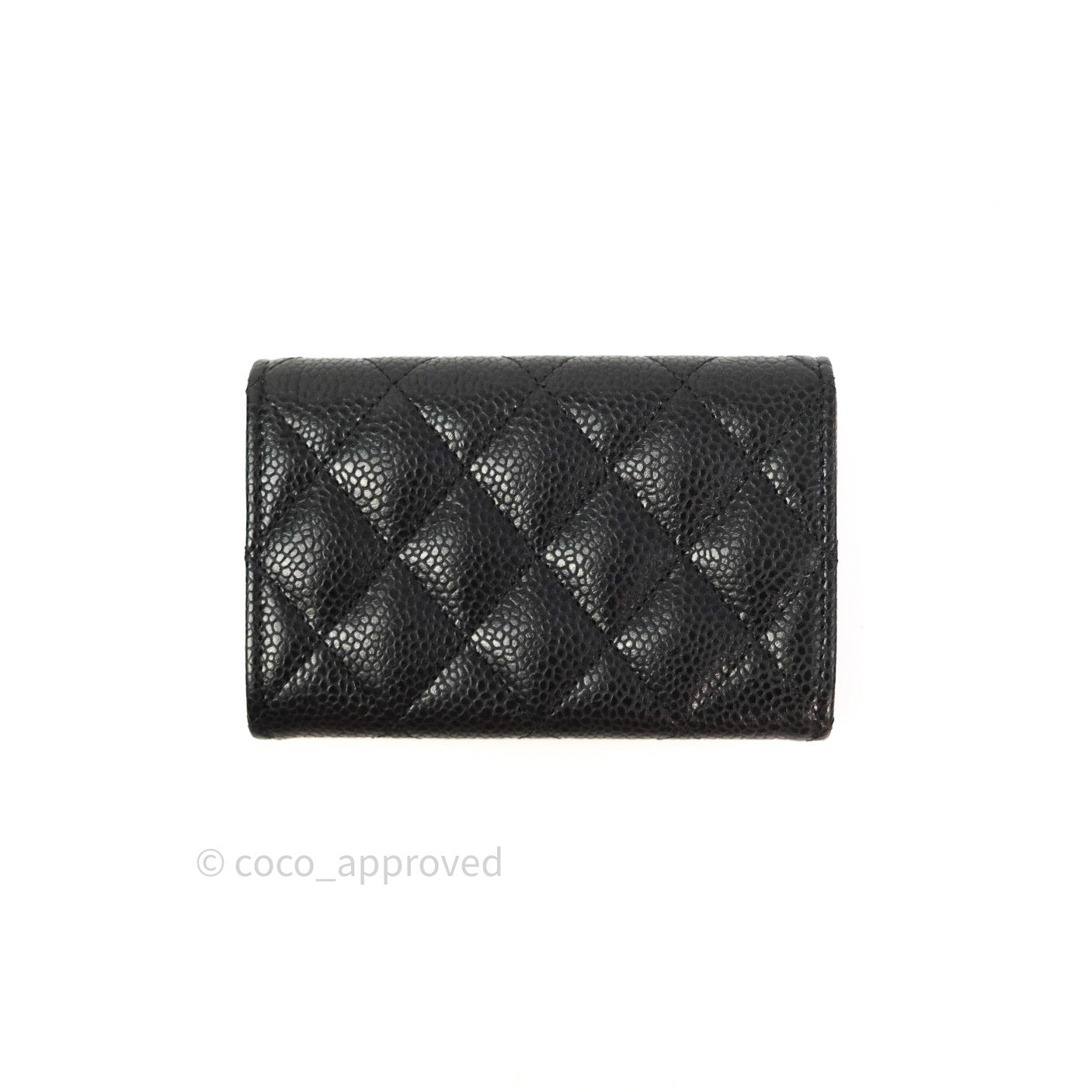 Chanel Black Caviar Leather Card Holder with Gold Snap Button - Compact Wallet for Credit Cards & ID - Perfect for Everyday Use, Travel, and Gifting