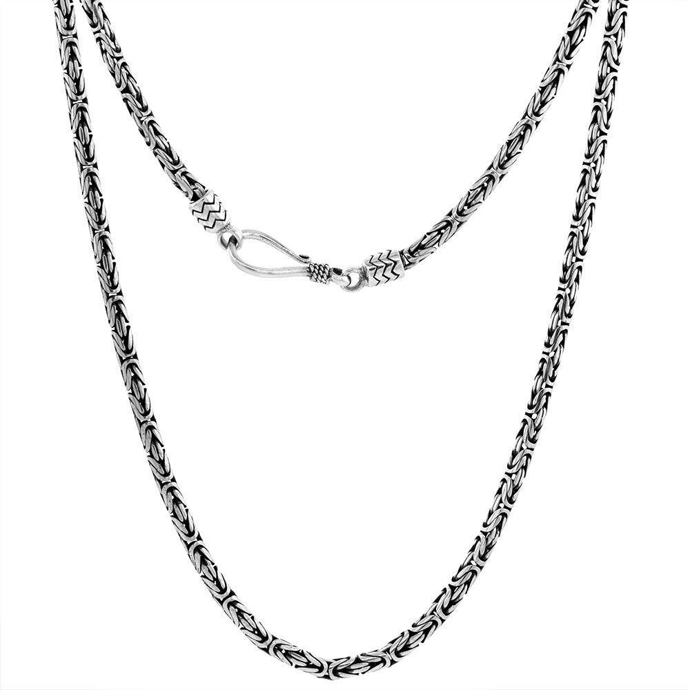 Handmade Sterling Silver 3mm Round Bali Byzantine Chain Necklace & Bracelet Set - Nickel Free, Antiqued Finish, 7 Inch | Perfect for Gift Giving, Weddings & Everyday Jewelry