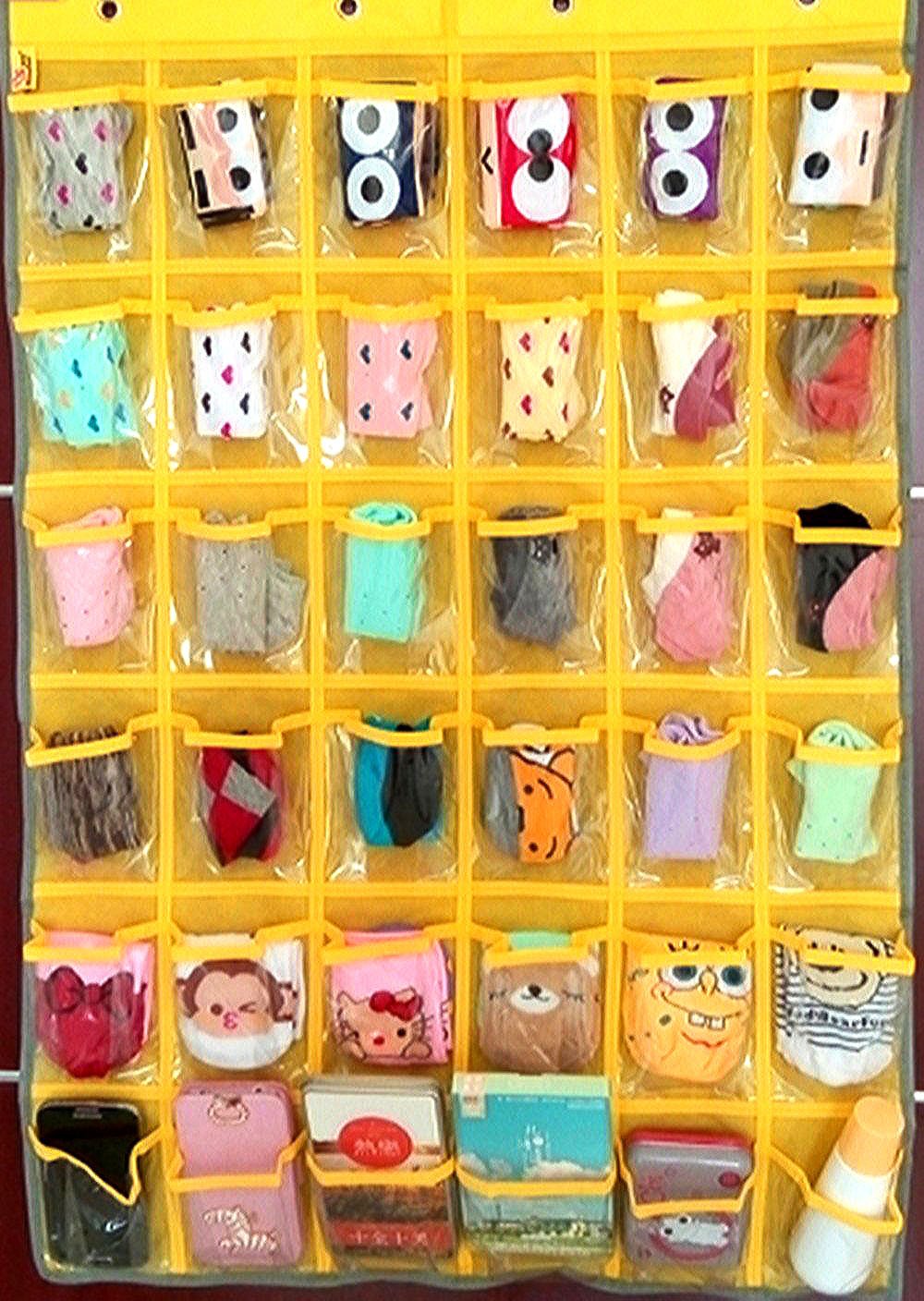 36-Pocket Hanging Cell Phone Holder Organizer for Classroom - Yellow | Wall-Mounted Storage Solution for Phones, Tablets & School Supplies