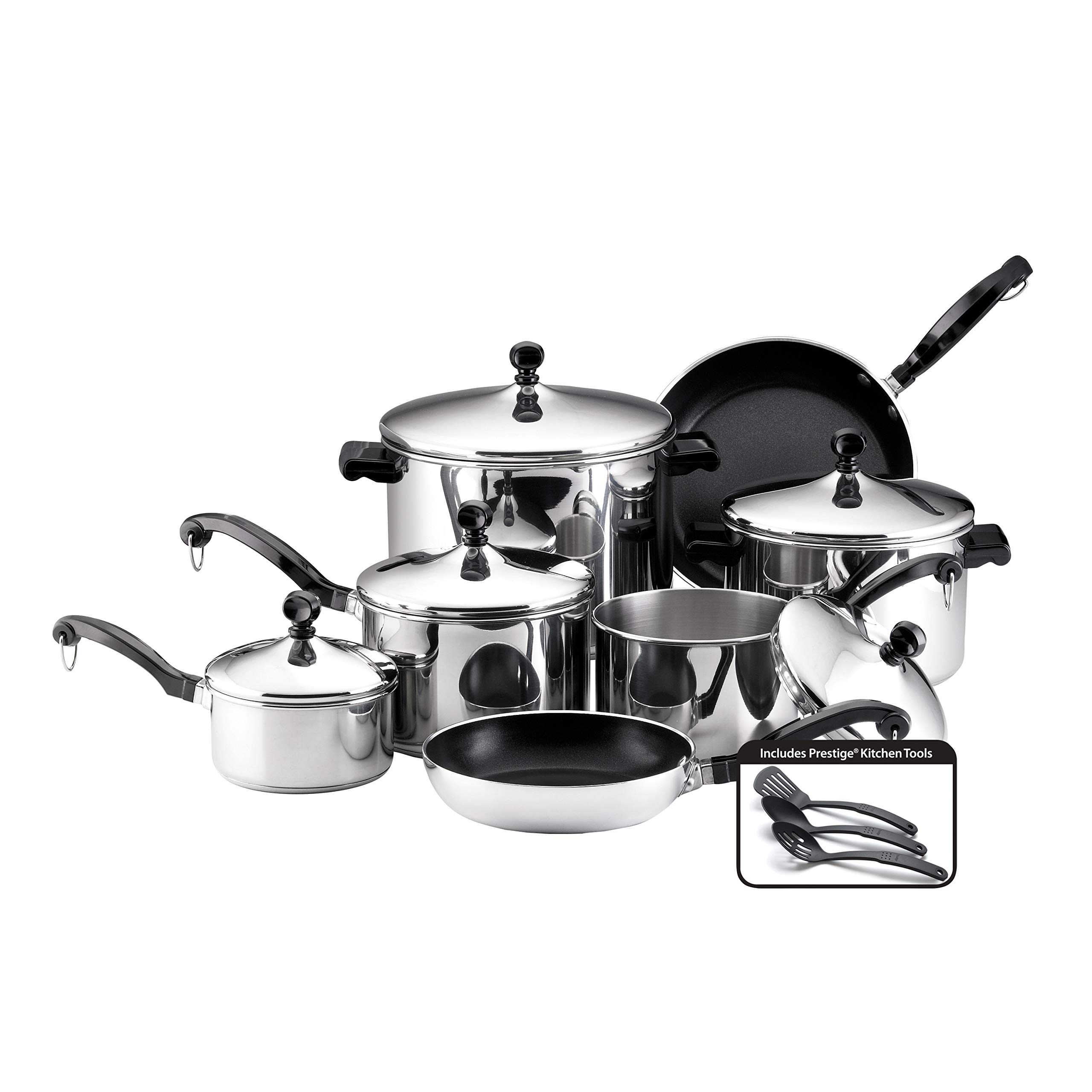 Farberware 15-Piece Stainless Steel Cookware Set with 10-Piece Nonstick Bakeware Set - Complete Kitchen Cookware & Baking Set for Cooking, Roasting, Baking - Perfect for Home Chefs & Professional Kitchens