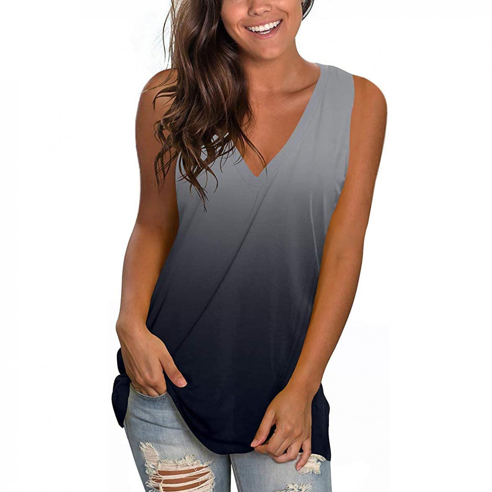 FABIURT Women's Casual Sleeveless Gradient Color Loose Tunic Tank Tops - Summer Breathable Tee Shirts for Beach, Yoga & Everyday Wear
