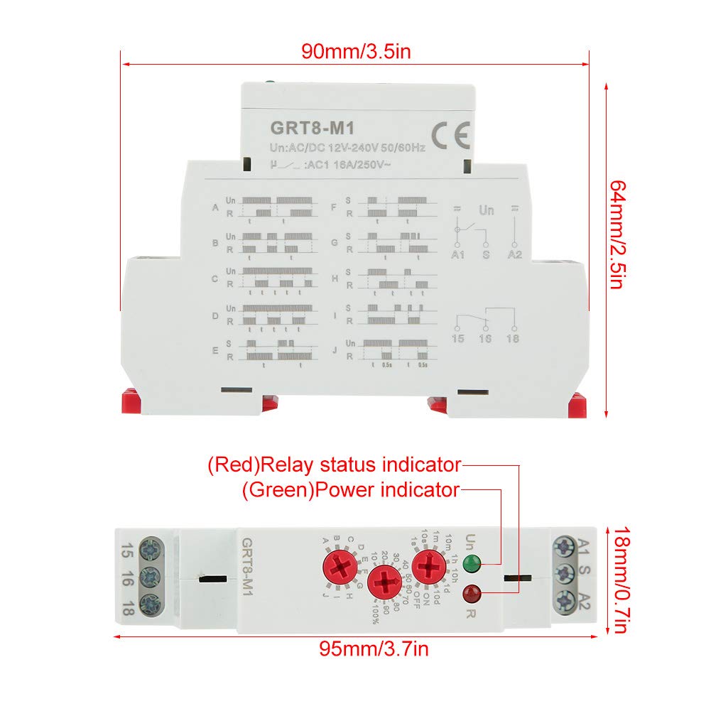 GRT8-M1 Multifunctional Time Delay Relay Timer with 10 Functions, DIN Rail Mount, AC/DC 12V-240V, On/Off Timer for Industrial Automation, HVAC Systems, and Electrical Control Panels